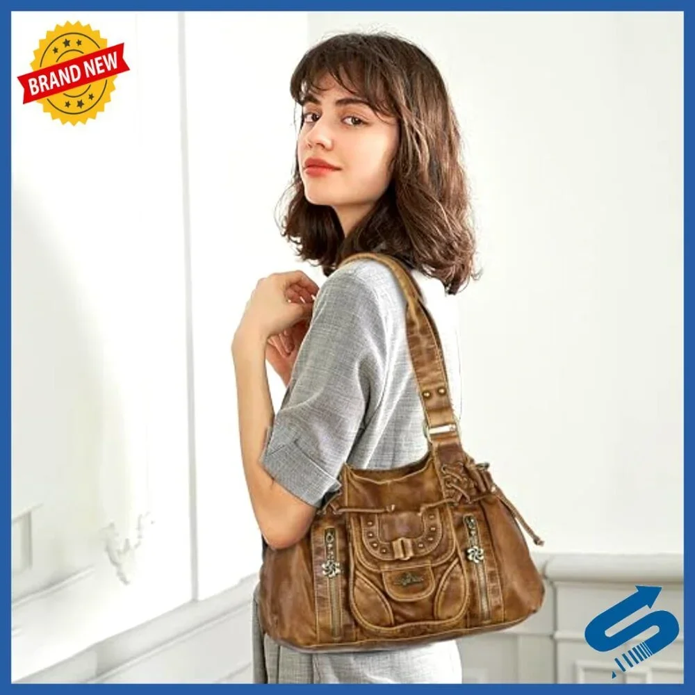 Small Hobo Bag Retro Washed Leather Shoulder Handbag Removable Strap